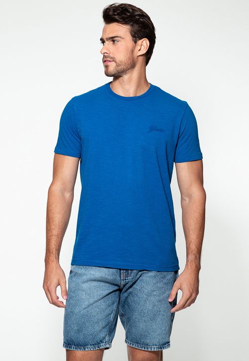 Camiseta Bordado Manuscrito Pequeno Azul