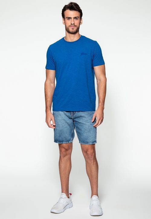 Camiseta Bordado Manuscrito Pequeno Azul