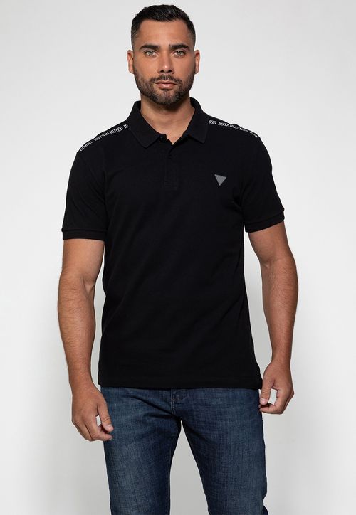 Camisa Polo Guess Piquet Bordado Ombro Preto