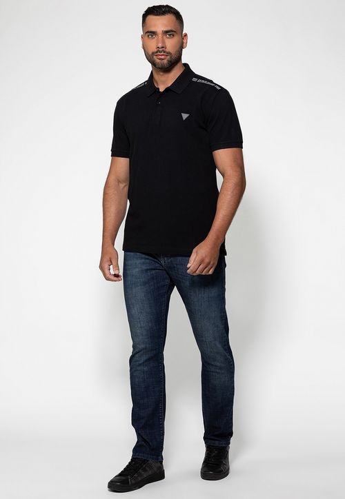 Camisa Polo Guess Piquet Bordado Ombro Preto
