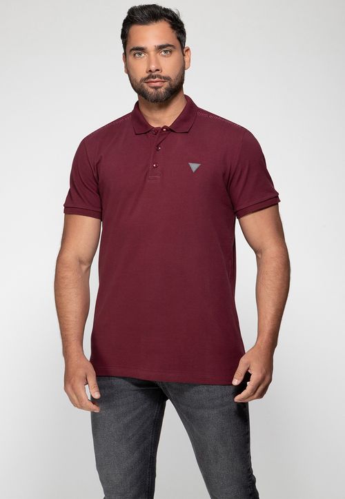 Camisa Polo Guess Piquet Bordado Ombro Vinho
