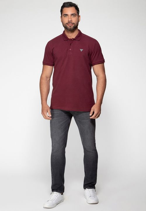 Camisa Polo Guess Piquet Bordado Ombro Vinho