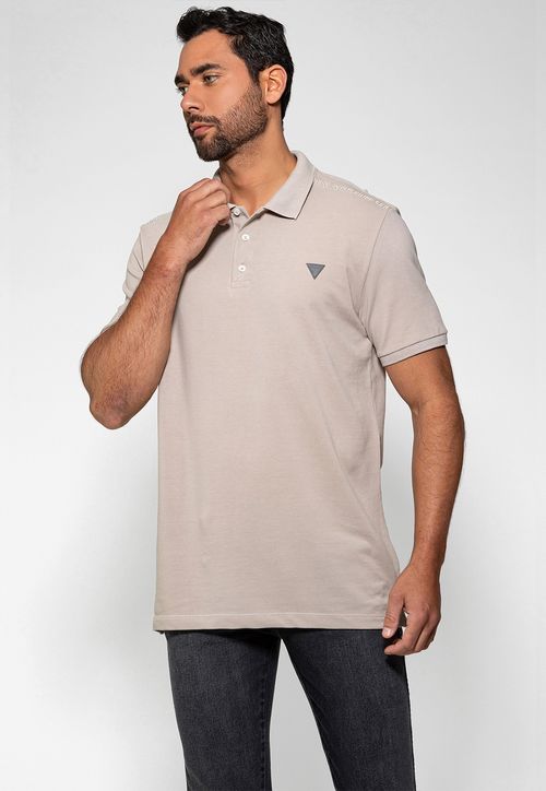 Camisa Polo Guess Piquet Bordado Ombro Bege