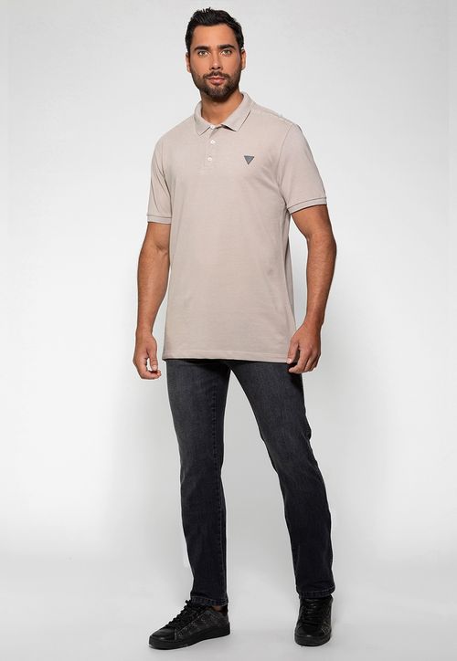 Camisa Polo Guess Piquet Bordado Ombro Bege