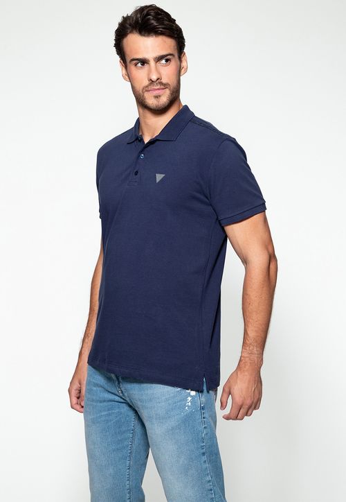 Camisa Polo Guess Piquet Bordado Ombro Azul Escuro
