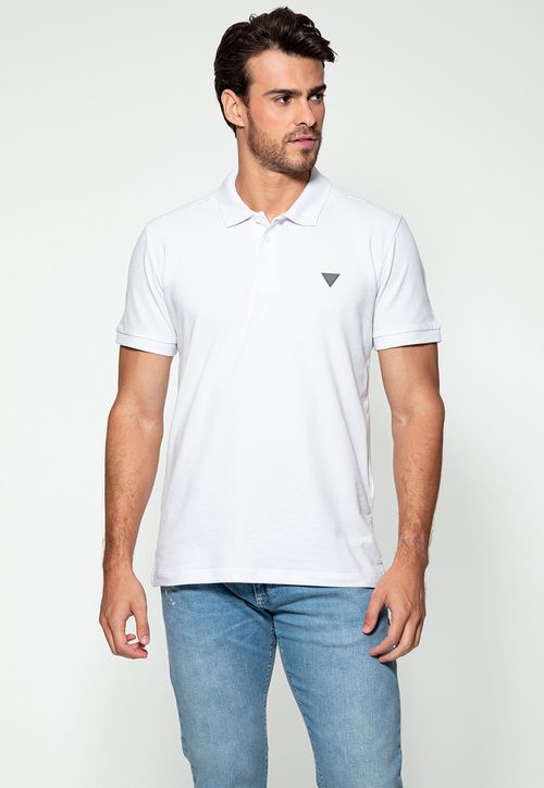 Camisa Polo Guess Piquet Bordado Ombro Branco