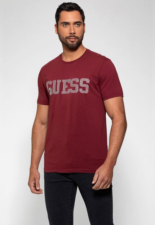 Camiseta Logo Listrado Guess Vinho