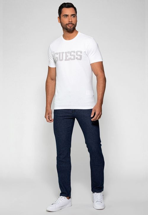 Camiseta Logo Listrado Guess Branco