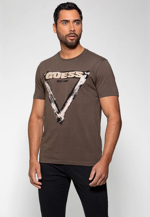 Camiseta Triângulo Gráfico 1981 Guess Verde Militar
