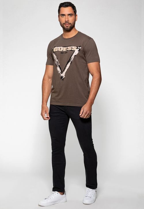 Camiseta Triângulo Gráfico 1981 Guess Verde Militar