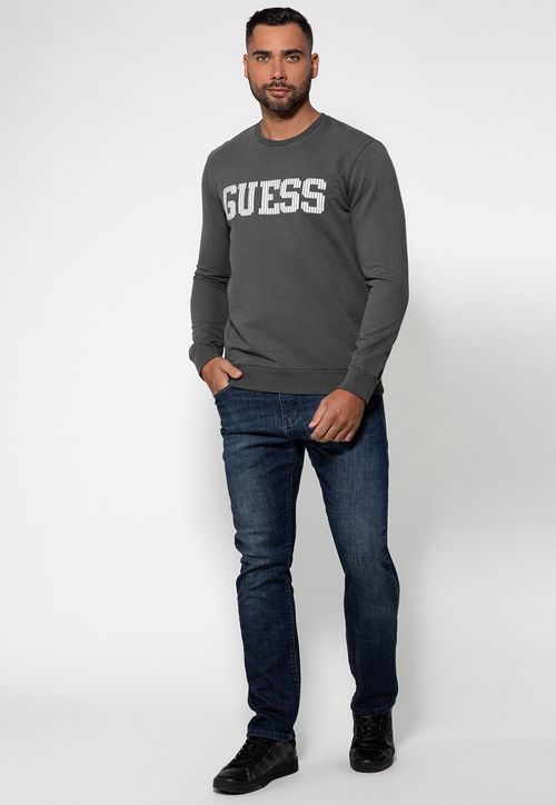 Blusa de Moletom Logo Listrado Guess Grafite