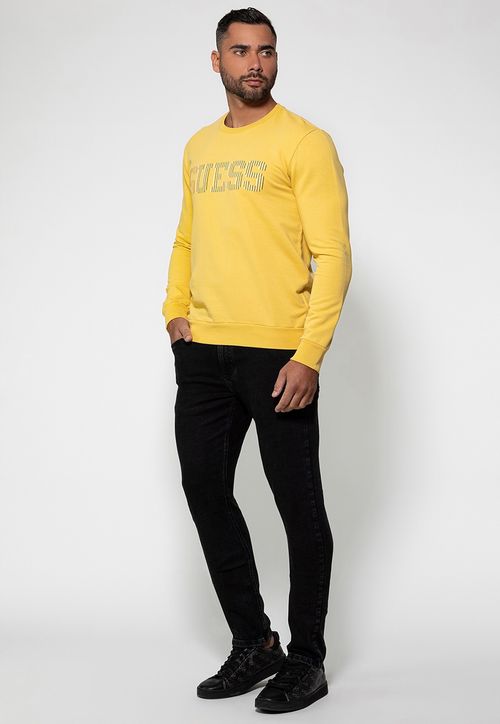 Blusa de Moletom Logo Listrado Guess Amarelo