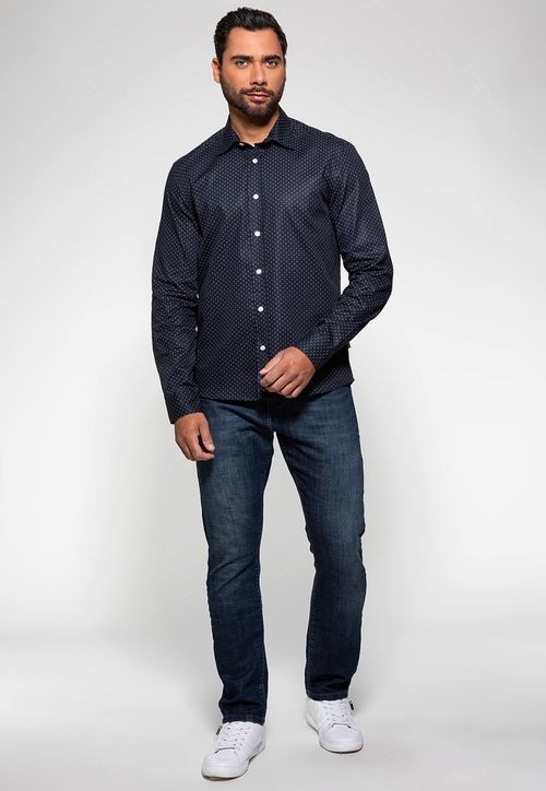 Camisa Social Manga Longa Pontilhado Guess Azul Escuro