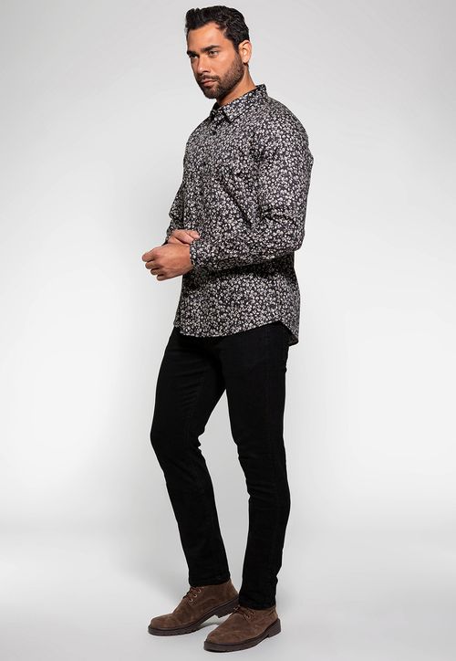 Camisa Manga Longa Mini Flower Guess Preto