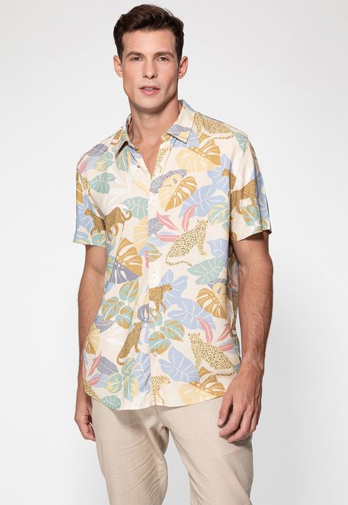 Camisa Folhas Leopard Guess EST LEOPARD JUNGLE
