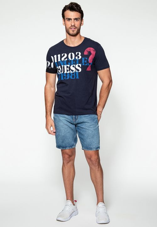 Camiseta Logo 1203 Guess Azul Escuro