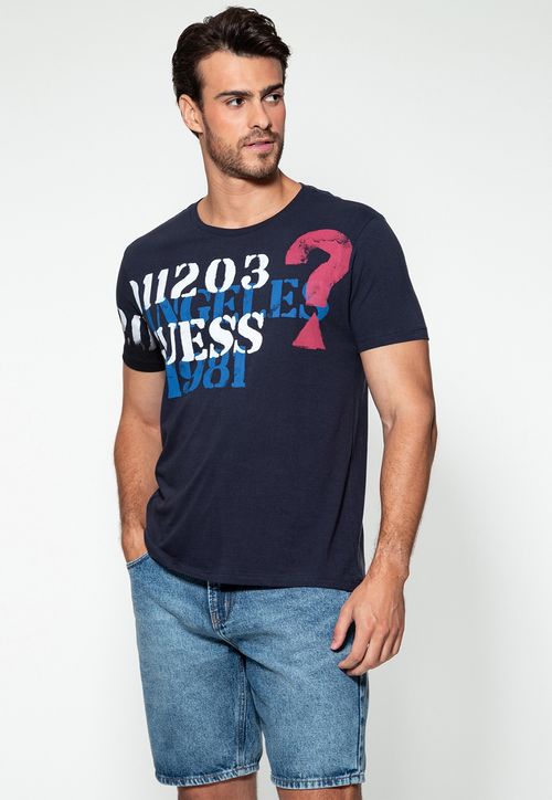 Camiseta Logo 1203 Guess Azul Escuro