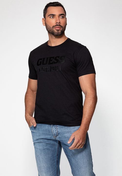 Camiseta Logo Bordado Guess Preto