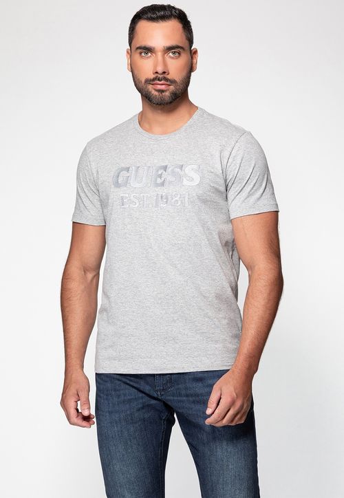 Camiseta Logo Bordado Guess Cinza