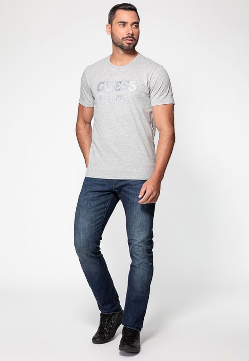 Camiseta Logo Bordado Guess Cinza