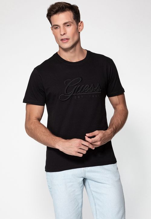 Camiseta Guess Bordado Cursivo Preto
