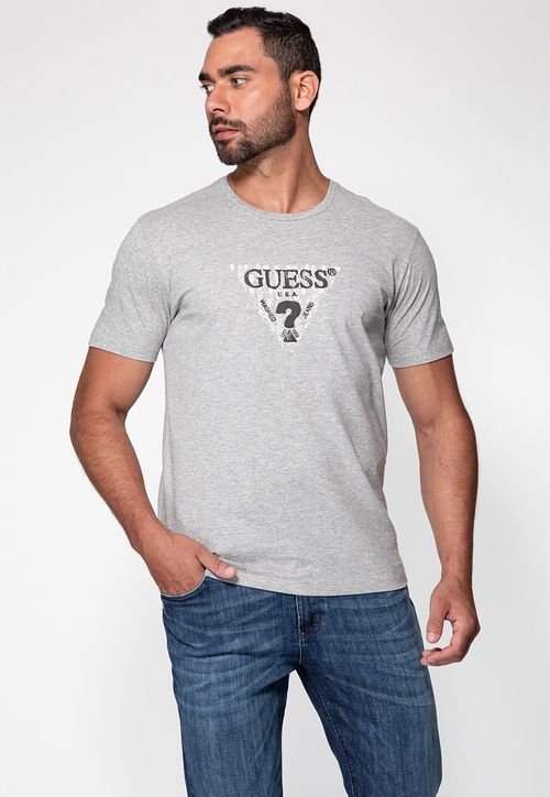 Camiseta Logo Falhado Guess Cinza