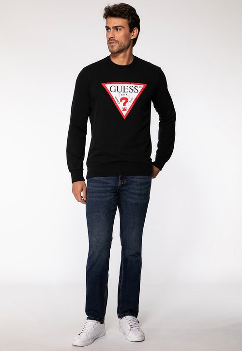 Blusa de Moletom Logo Degastado Guess Preto