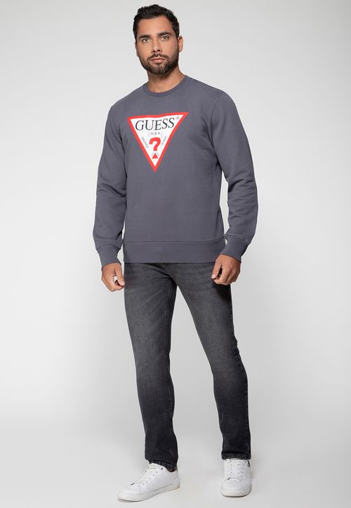 Blusa de Moletom Logo Degastado Guess Cinza