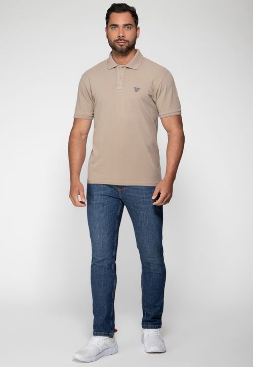 Camisa Polo Guess Silk Gola Bege