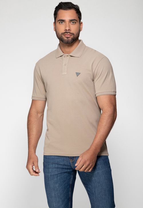 Camisa Polo Guess Silk Gola Bege