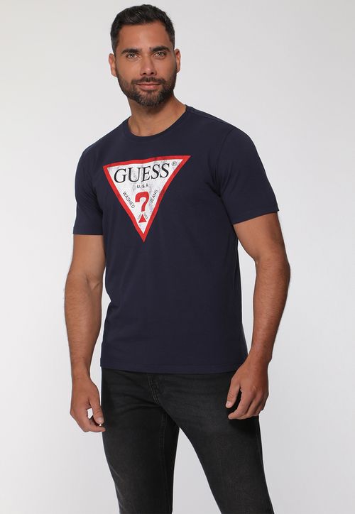 Camiseta Guess Triang Desgastado Azul Escuro