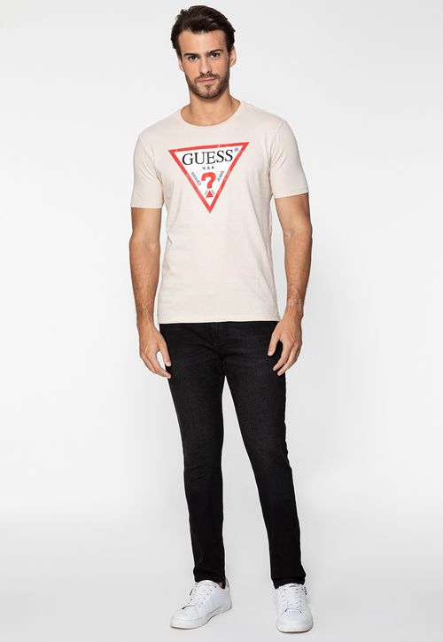 Camiseta Guess Triang Desgastado Bege