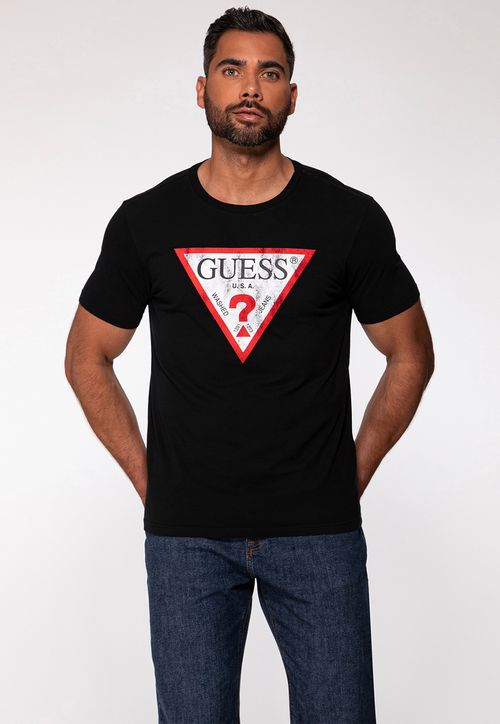 Camiseta Guess Triang Desgastado Preto
