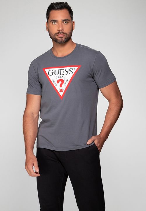 Camiseta Guess Triang Desgastado Cinza