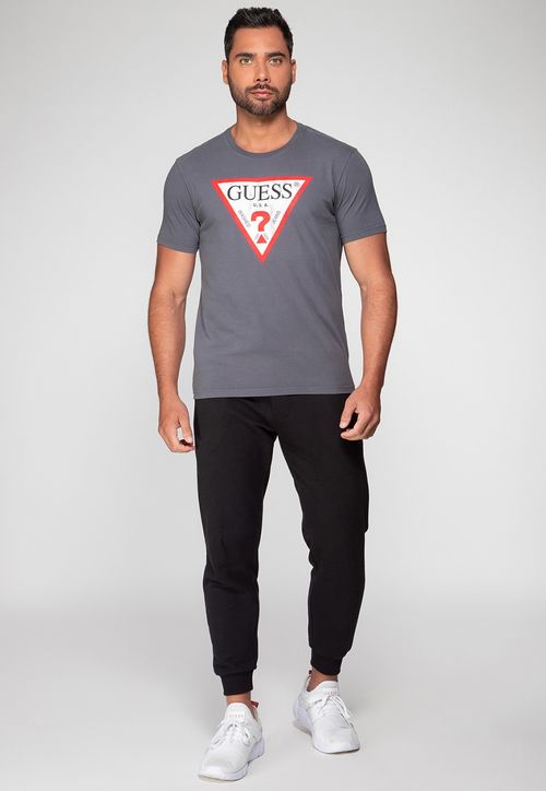 Camiseta Guess Triang Desgastado Cinza