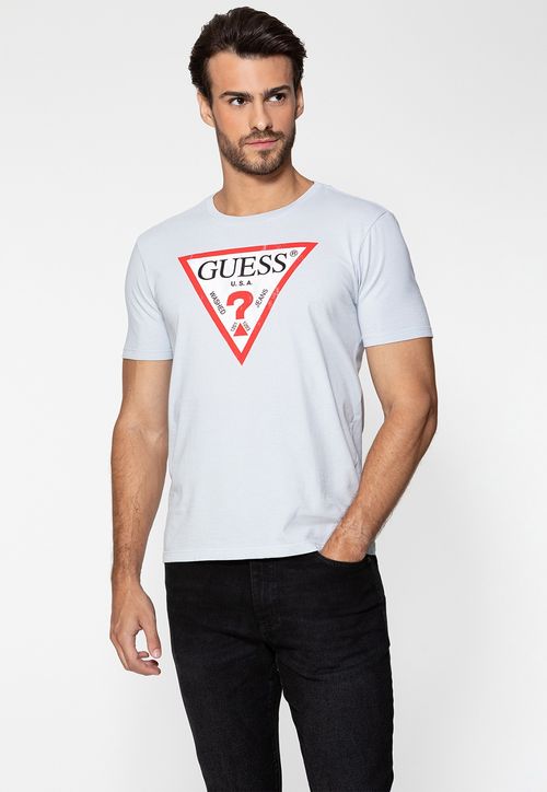 Camiseta Guess Triang Desgastado Cinza Claro