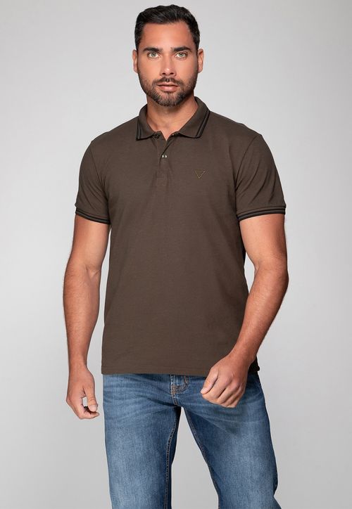 Camisa Polo Guess Triângulo Bordado Marrom