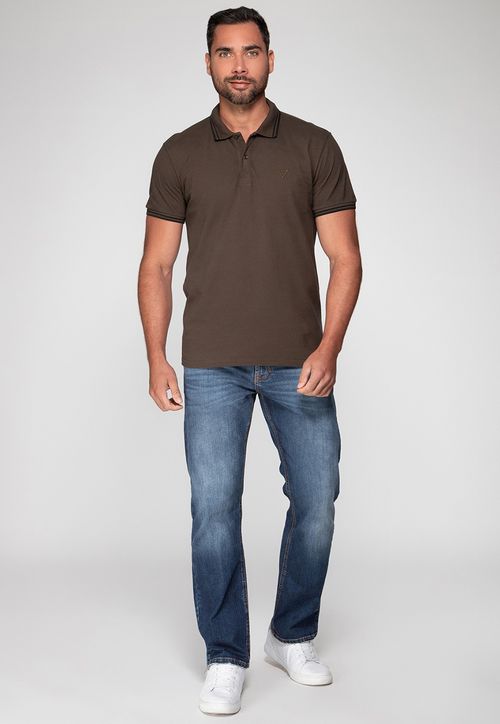 Camisa Polo Guess Triângulo Bordado Marrom