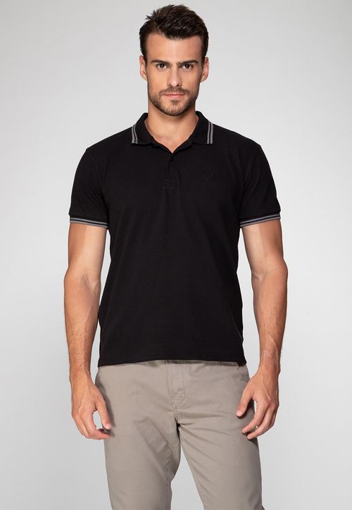 Camisa Polo Guess Triângulo Bordado Preto