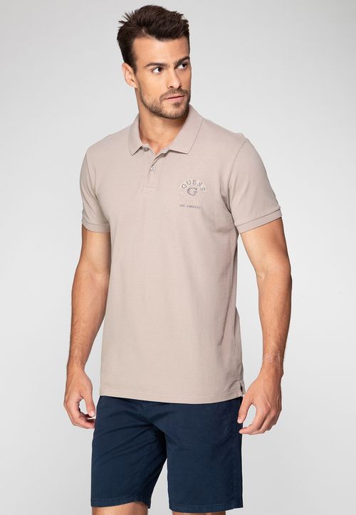Camisa Polo Guess Bordado 1981 Bege