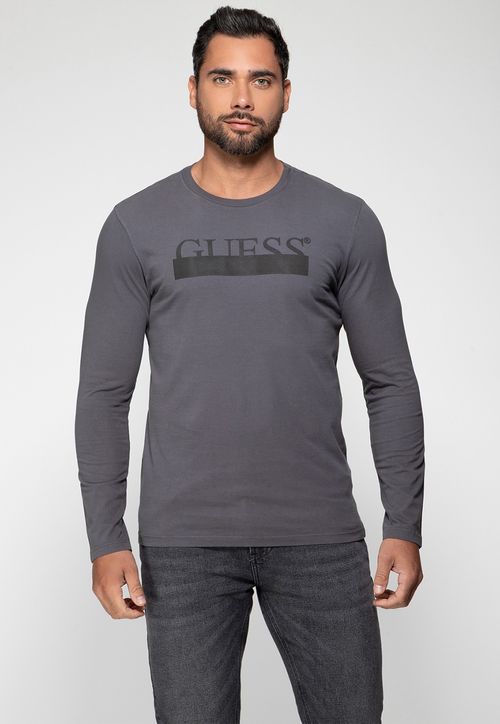 Camiseta Manga Longa Guess Emborrachado Cinza