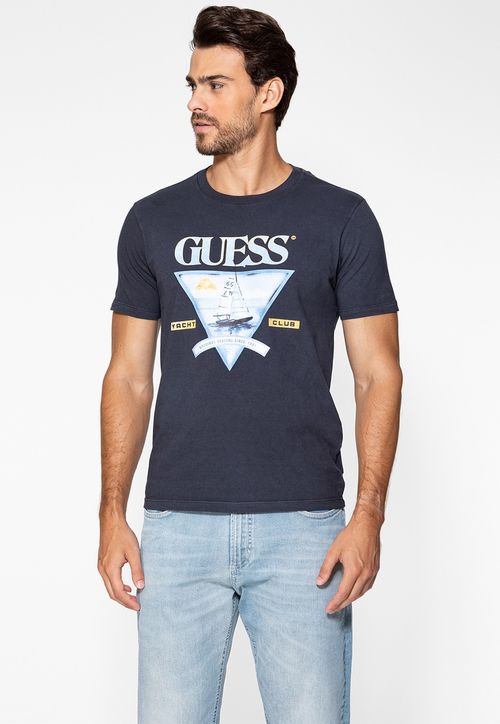 Camiseta Estampa Veleiro Azul Escuro