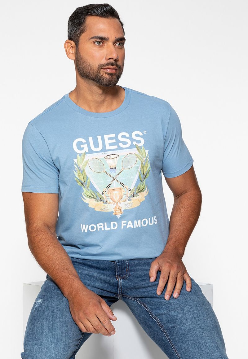 Camiseta Guess Silk Badminton Azul Claro - GuessBrasil