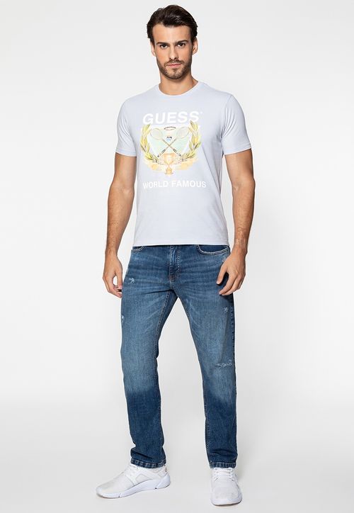 Camiseta Guess Silk Badminton Cinza Claro