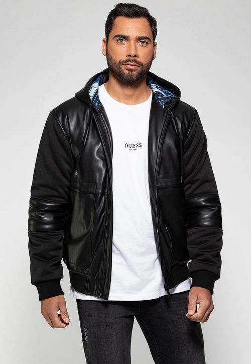 Jaqueta Capuz Embossed Guess Preto