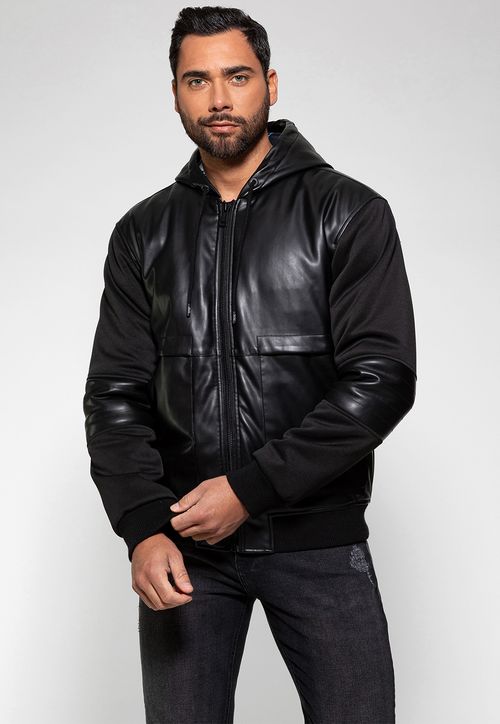 Jaqueta Capuz Embossed Guess Preto