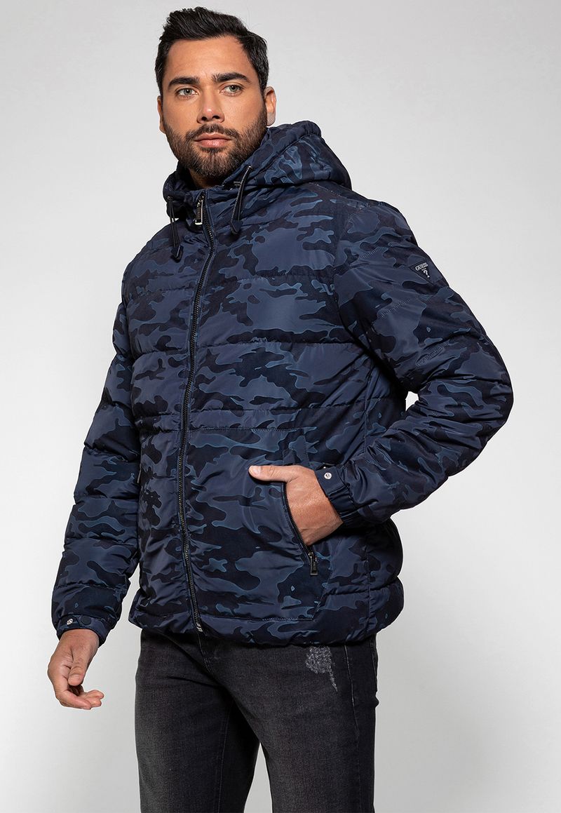 Jaqueta Nylon Puffer Camuflada Guess Verde Militar GuessBrasil