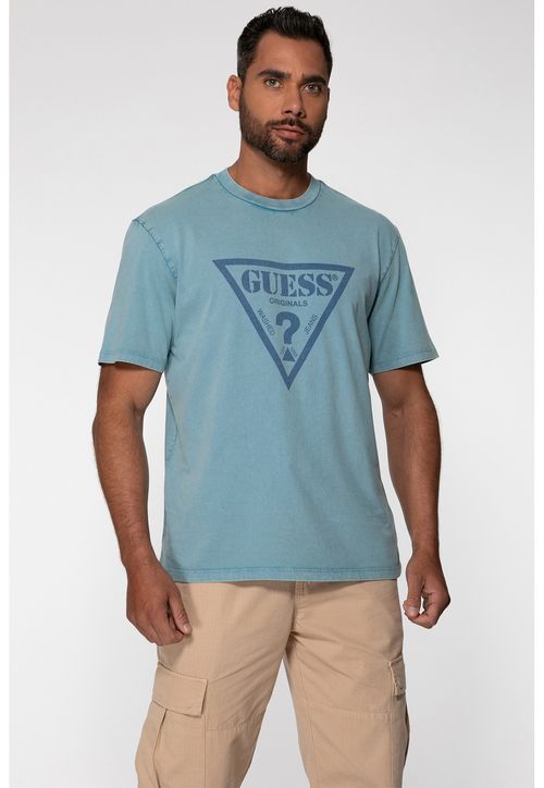 Camiseta Guess Originals Logo Vintage Azul Claro