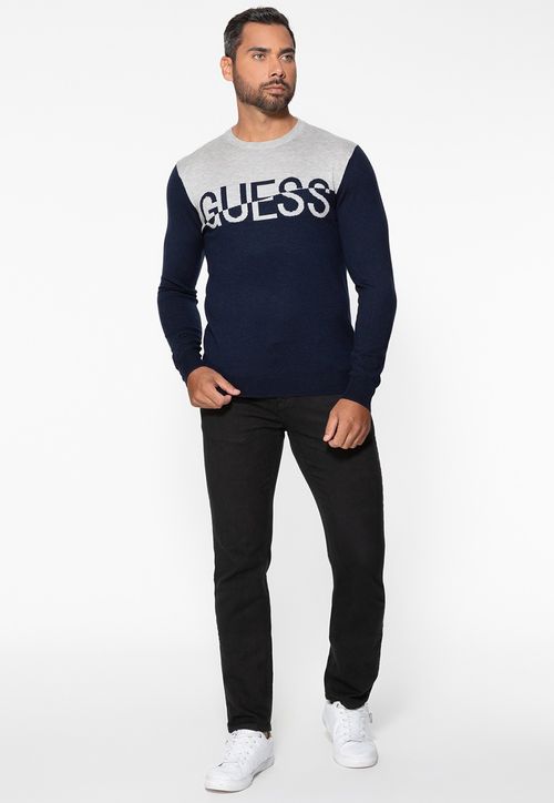 Blusa de Tricot Guess Bicolor Azul Escuro