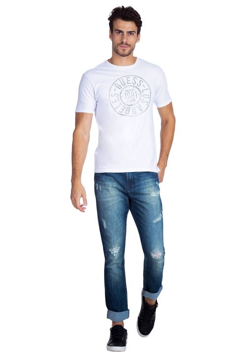 Camiseta Washed Denim Guess Branco